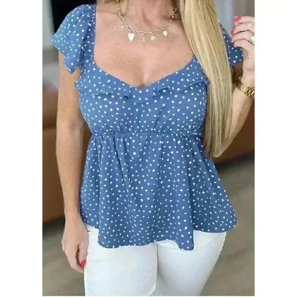 Polka Dot Flutter Sleeve Babydoll Top